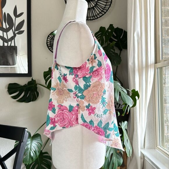 NWOT Free People Cami Floral Hanky Style Adjustable Straps Tank V Neck Pink Boho - Picture 10 of 13